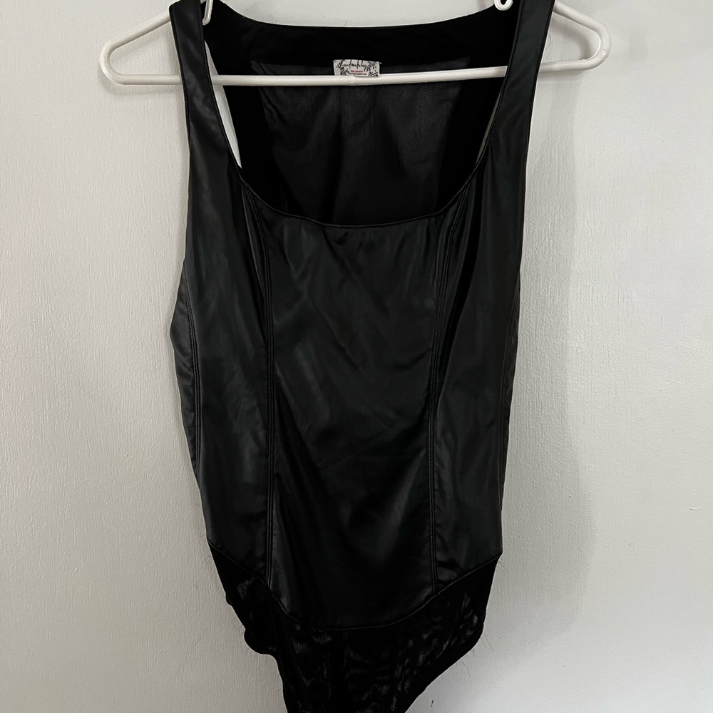 Free People Black Mesh Detail Top